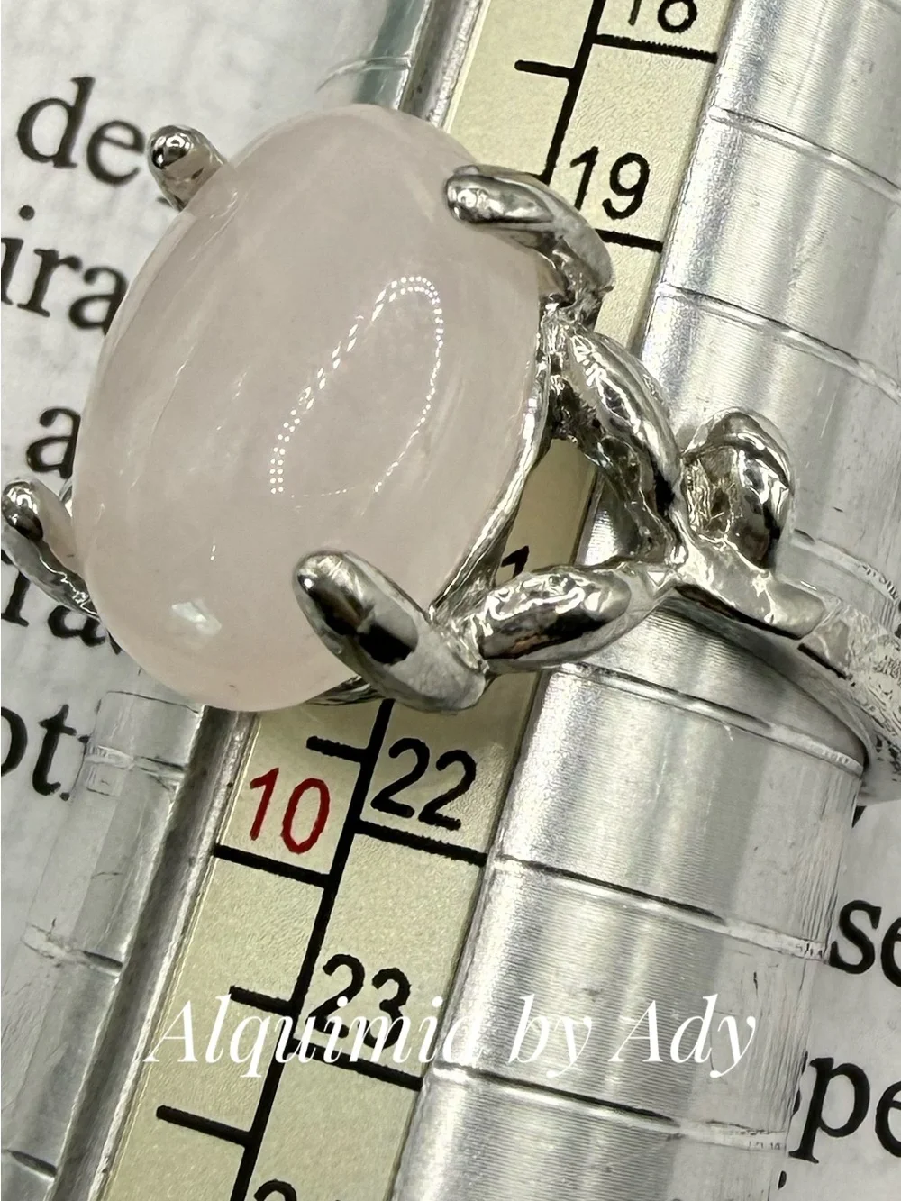 Pink Quartz Rhodium Silver Ring – 20mm Oval Stone, Tarnish-Resistant